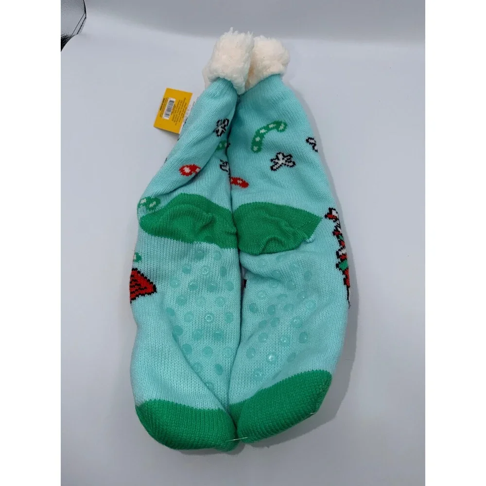 Peanuts Snoopy‎ Sherpa Lined Slipper Socks Light Blue Christmas Non-Slip NWT OS